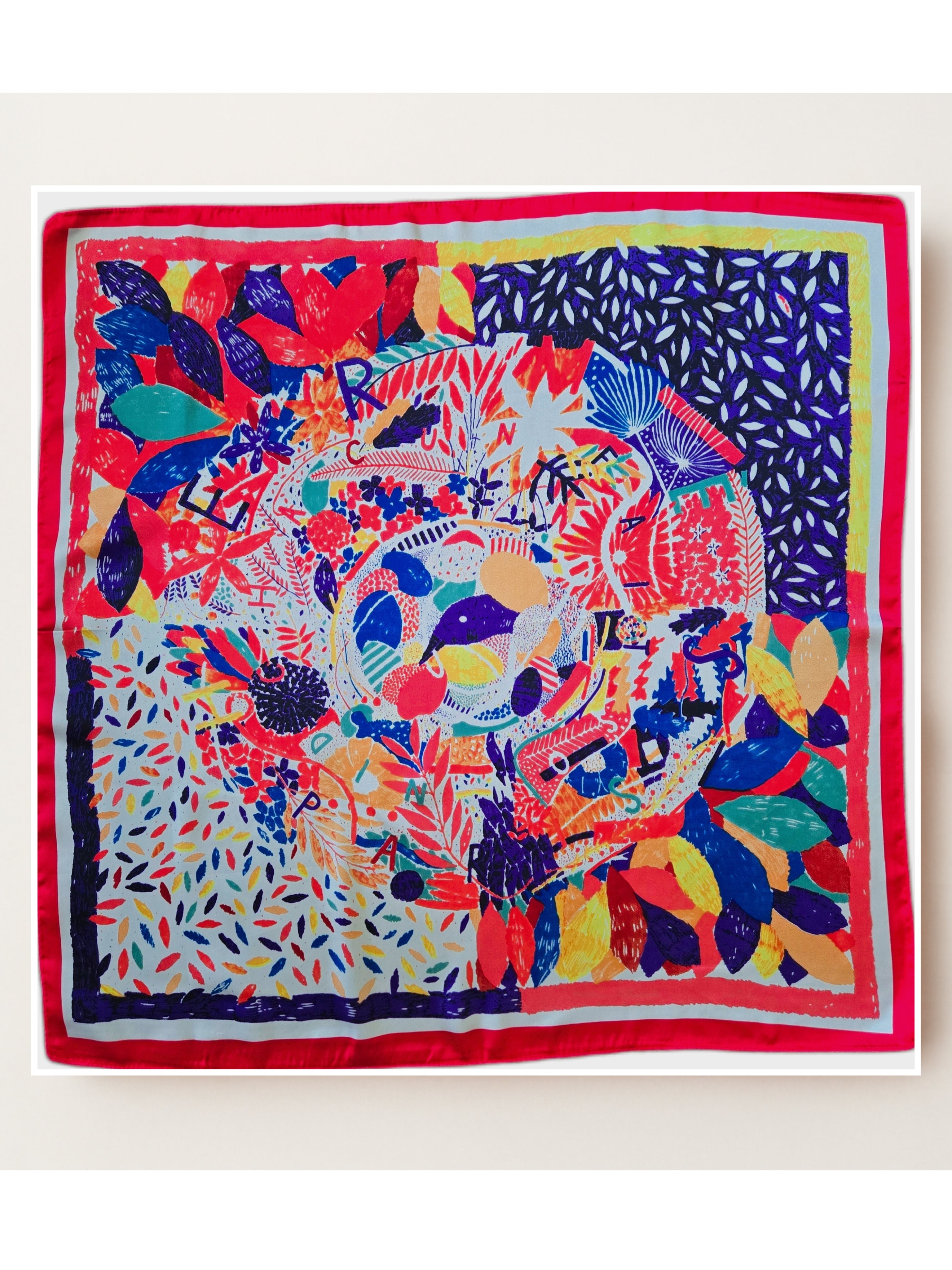 Floral Art Faux Silk Scarf