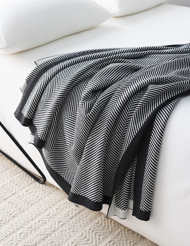Modern Nordic Herringbone Knit Blanket