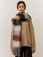 Fringe and Check Fluffy Scarf