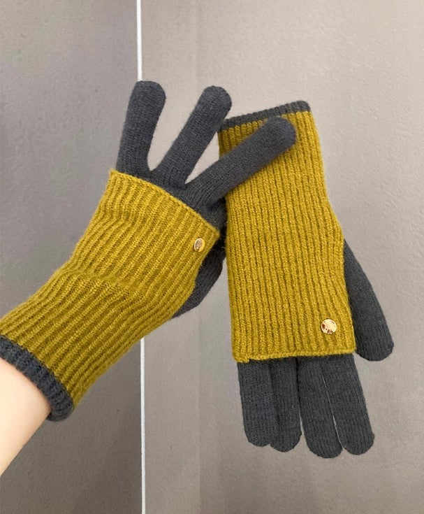 Maillard Style Color-Block Knit Gloves – Convertible & Touchscreen Friendly
