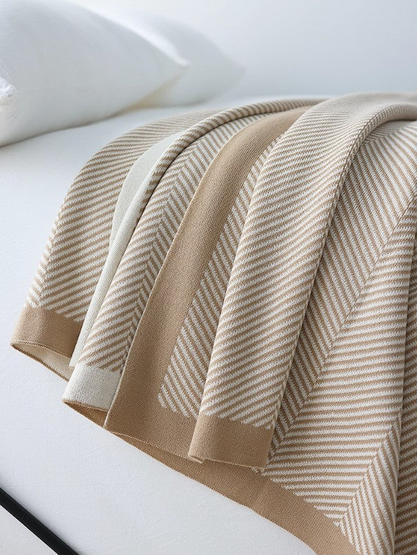 Modern Nordic Herringbone Knit Blanket