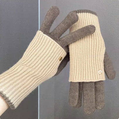 Maillard Style Color-Block Knit Gloves – Convertible & Touchscreen Friendly
