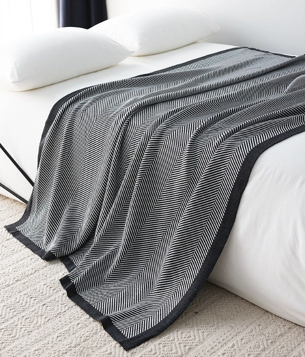 Modern Nordic Herringbone Knit Blanket