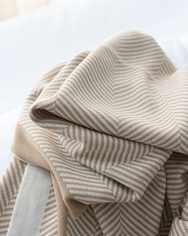 Modern Nordic Herringbone Knit Blanket