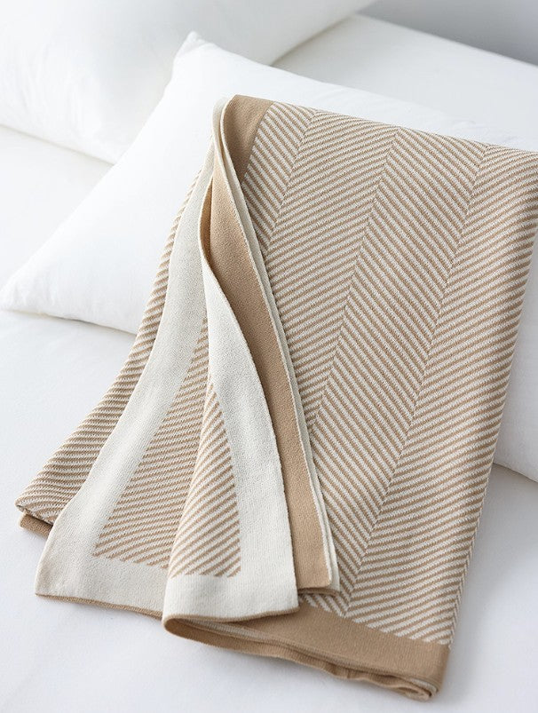 Modern Nordic Herringbone Knit Blanket