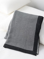Modern Nordic Herringbone Knit Blanket