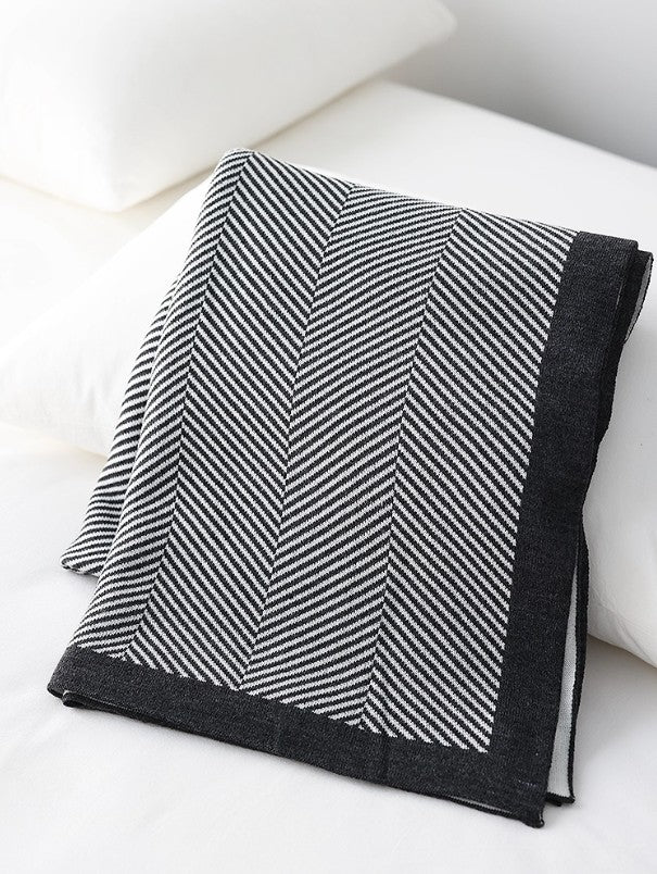 Modern Nordic Herringbone Knit Blanket