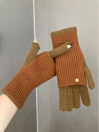 Maillard Style Color-Block Knit Gloves – Convertible & Touchscreen Friendly