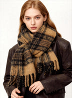 Warm Brown & Mustard Yellow Mohair Blend Scarf