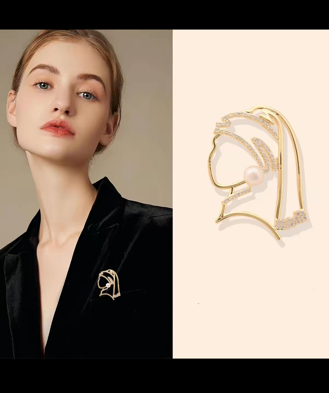 Girl with a Pearl Earring Silhouette – Brooch Pin