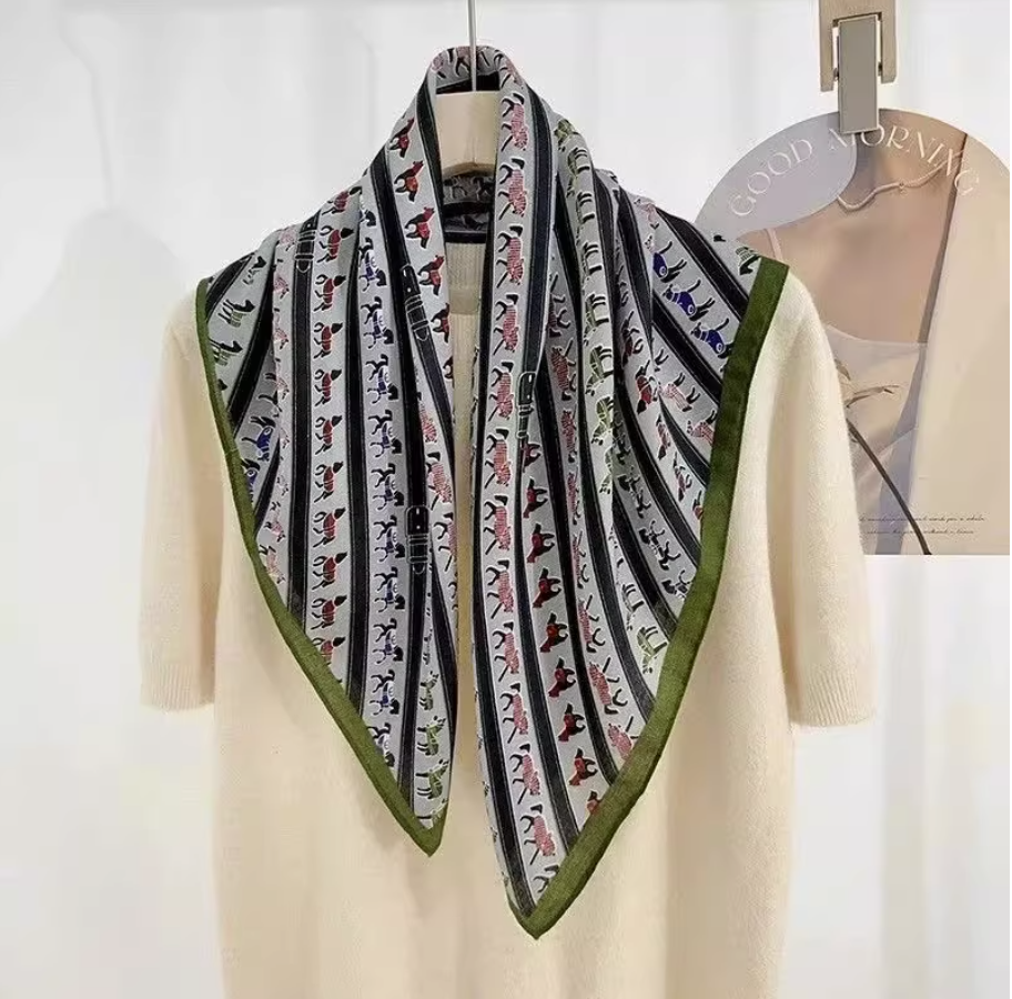 Elegant Horse Print Silk-Feel Scarf