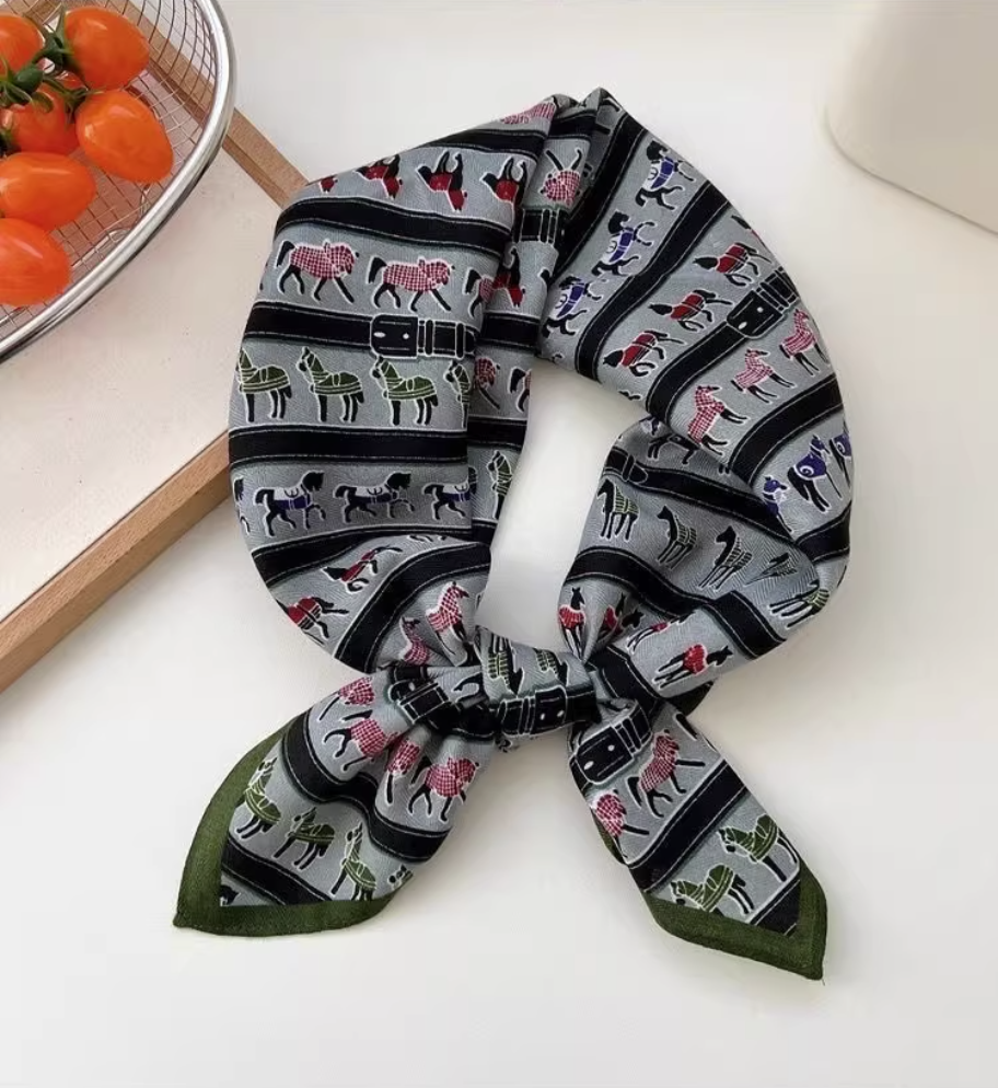 Elegant Horse Print Silk-Feel Scarf