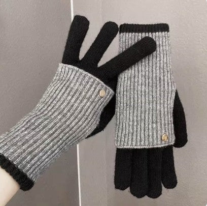 Maillard Style Color-Block Knit Gloves – Convertible & Touchscreen Friendly