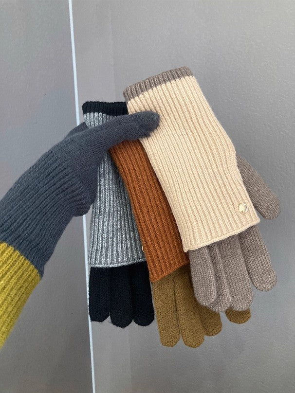 Maillard Style Color-Block Knit Gloves – Convertible & Touchscreen Friendly